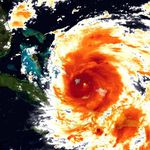A NOAA infrared colorized view of Hurricane Irene as it advances towards the East Coast